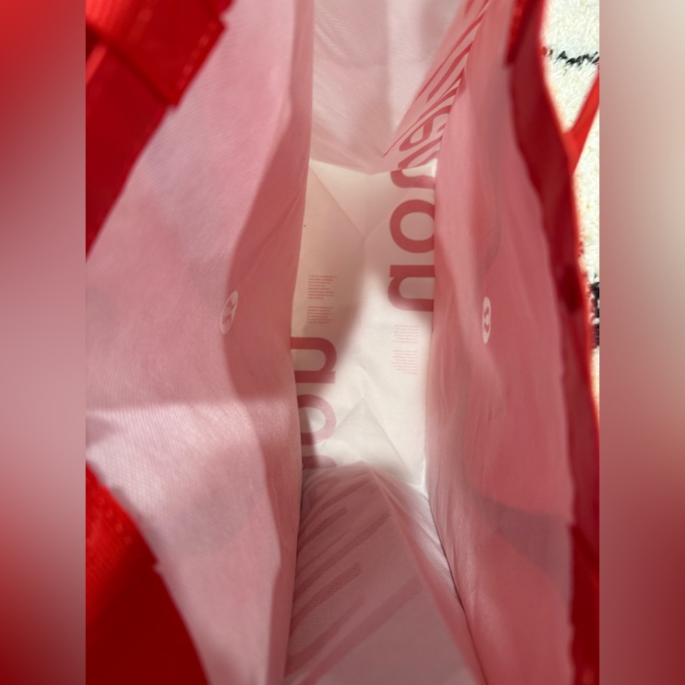 Lululemon Red Reusable Tote Bag | Logo Shopping Gym Carryall - Picture 4 of 6